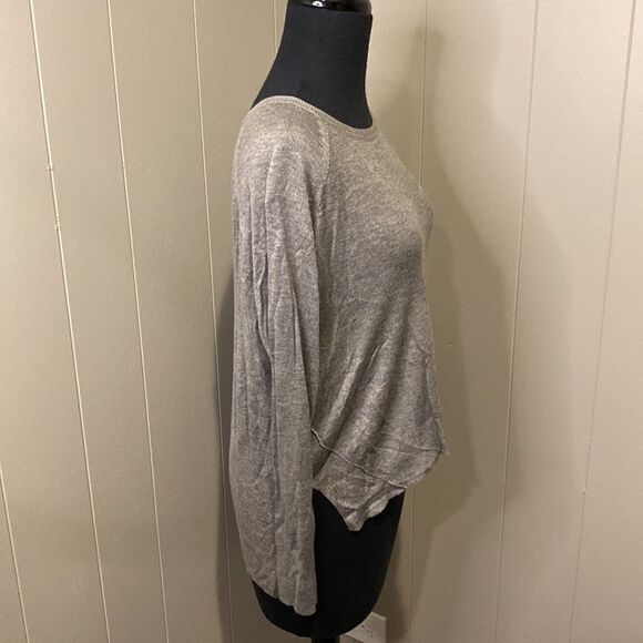 Zara Knit Medium Sweater Grey Long Sleeve High Low Hem Slits - Picture 3 of 6